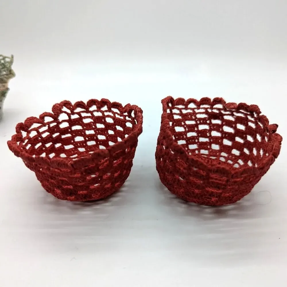 3in Mini Crochet Baskets Bowls Vintage Lot of 5‎ Handmade Cozies Favors Treats